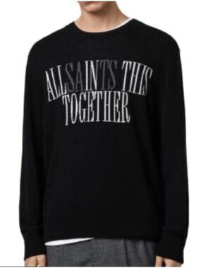 All Saints Men’s Together Crewneck Jumper Sweater Pullover Black Wool XS.    Bb